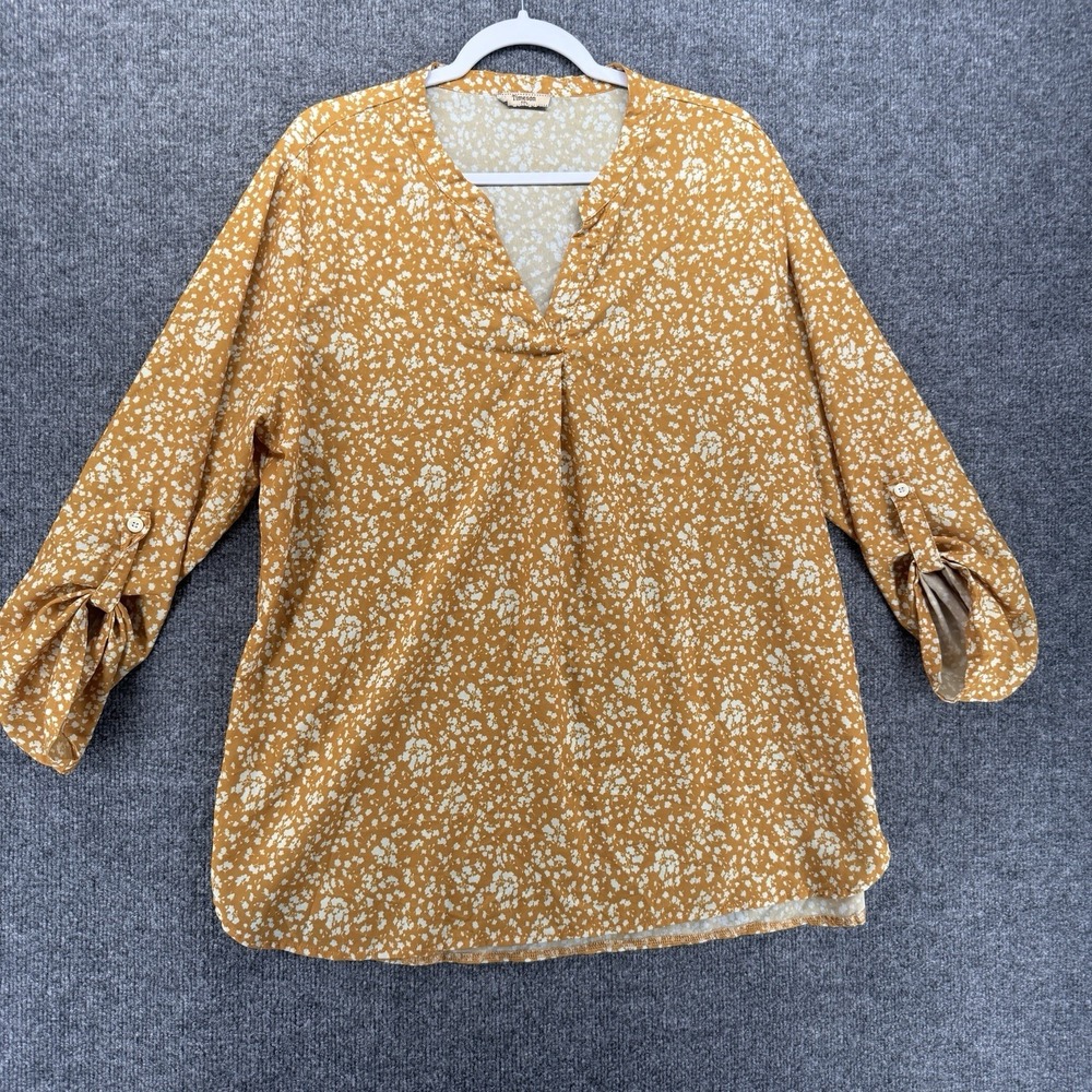 Timeson Top Womens 2XL Floral V-Neck Popover Lightweight Western Boho Cottage